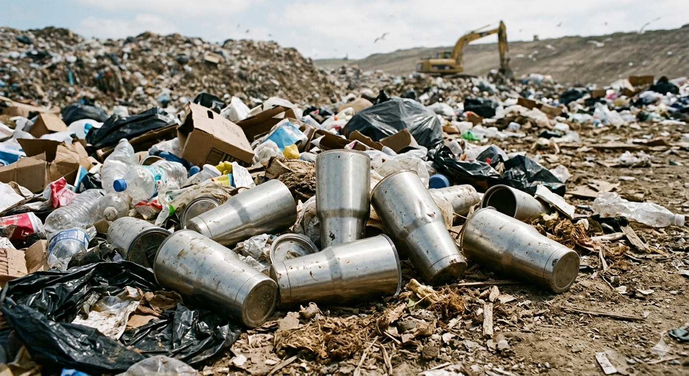 stainless steel cups in landfill